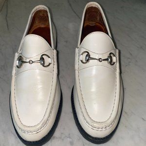 Gucci White Leather Loafers Genegum Soles